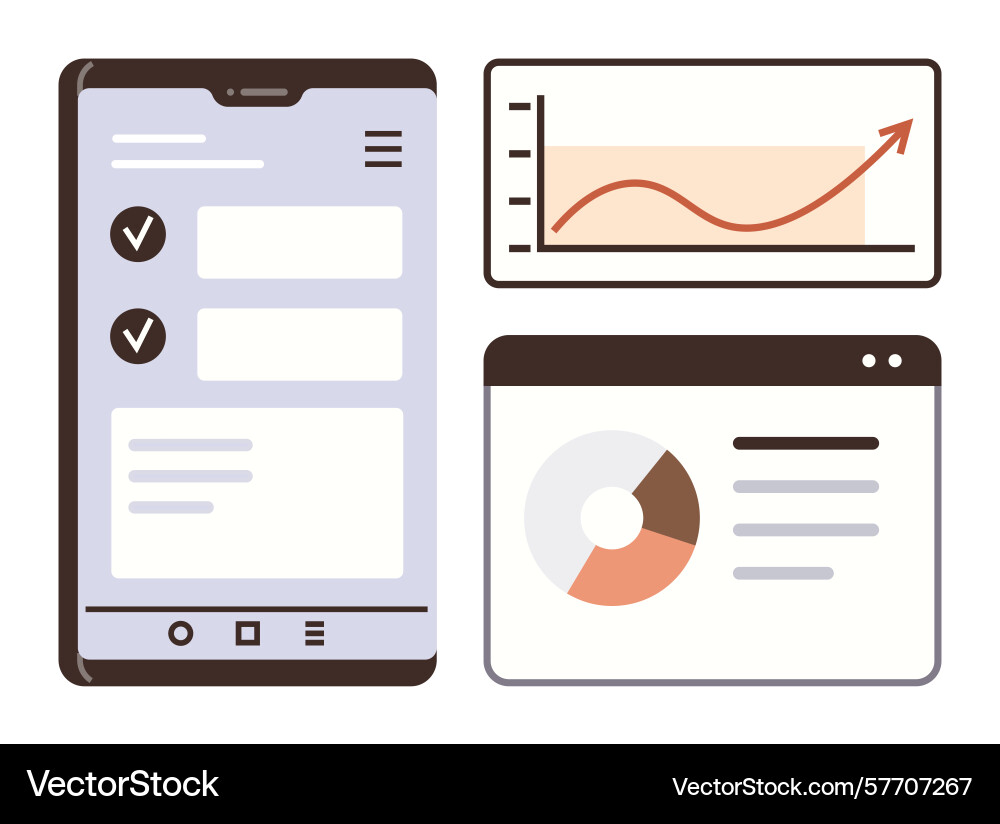 Mobile app dashboard with charts and analytics vector image