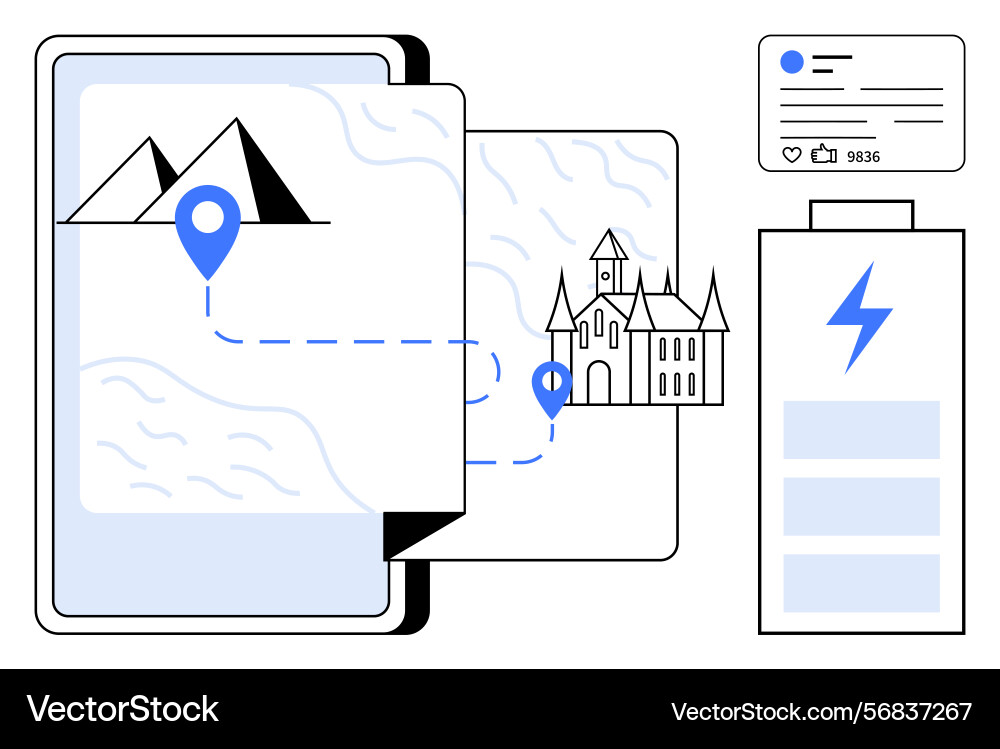 Navigating a scenic route on digital map Navigating a scenic route on digital map vector image