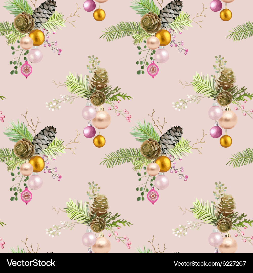 Watercolor Christmas Seamless Pattern Vector Image