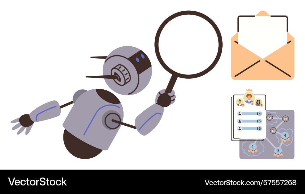 Ai robot analyzing digital information Ai robot analyzing digital information vector image