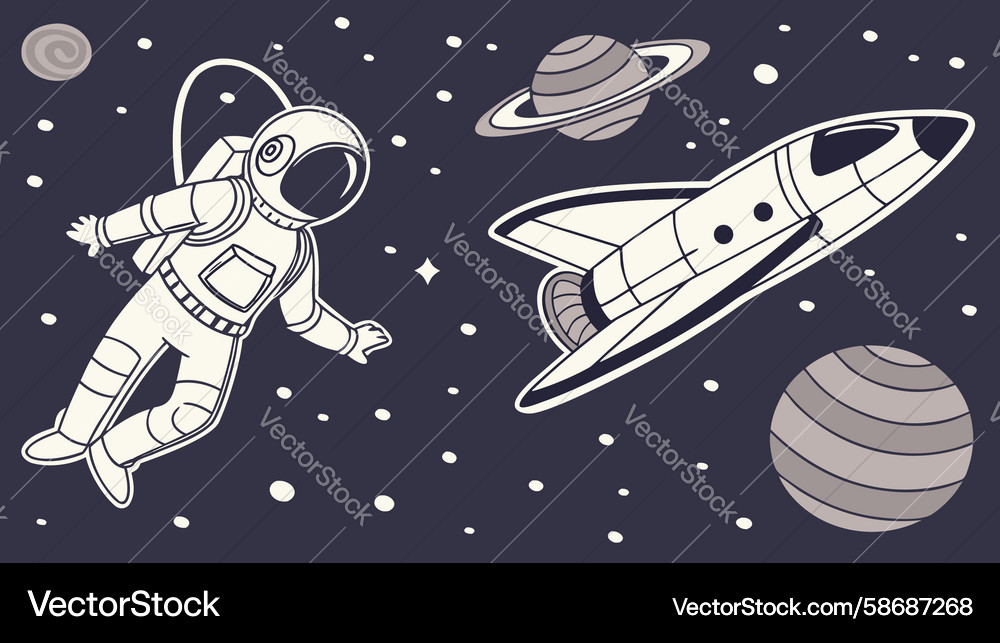 Astronaut with spacecraft exploring distant Vector Image