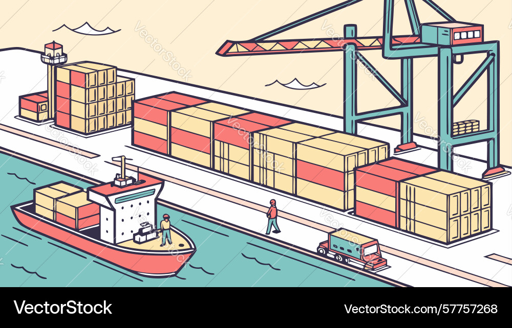 Container port operations with multiple cranes Vector Image