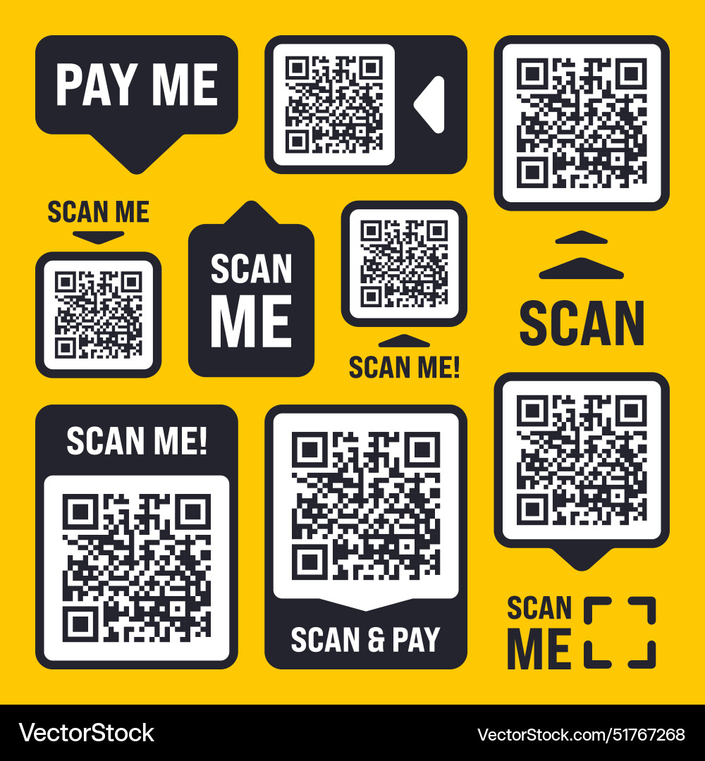 Scan me qr code sticker with text online payment Scan me qr code sticker with text online payment vector image