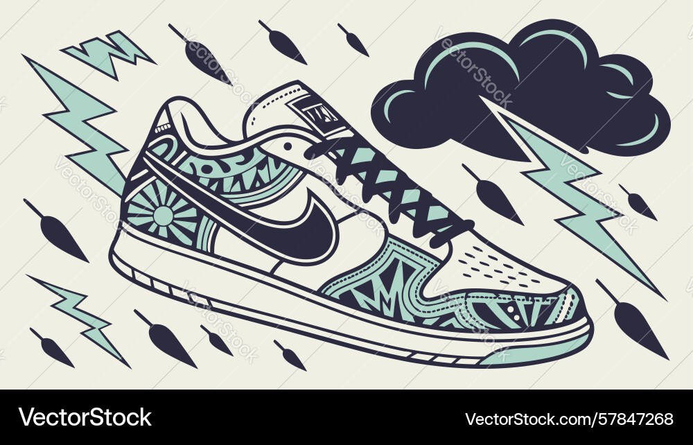 Sneaker with lightning and clouds dynamic Vector Image