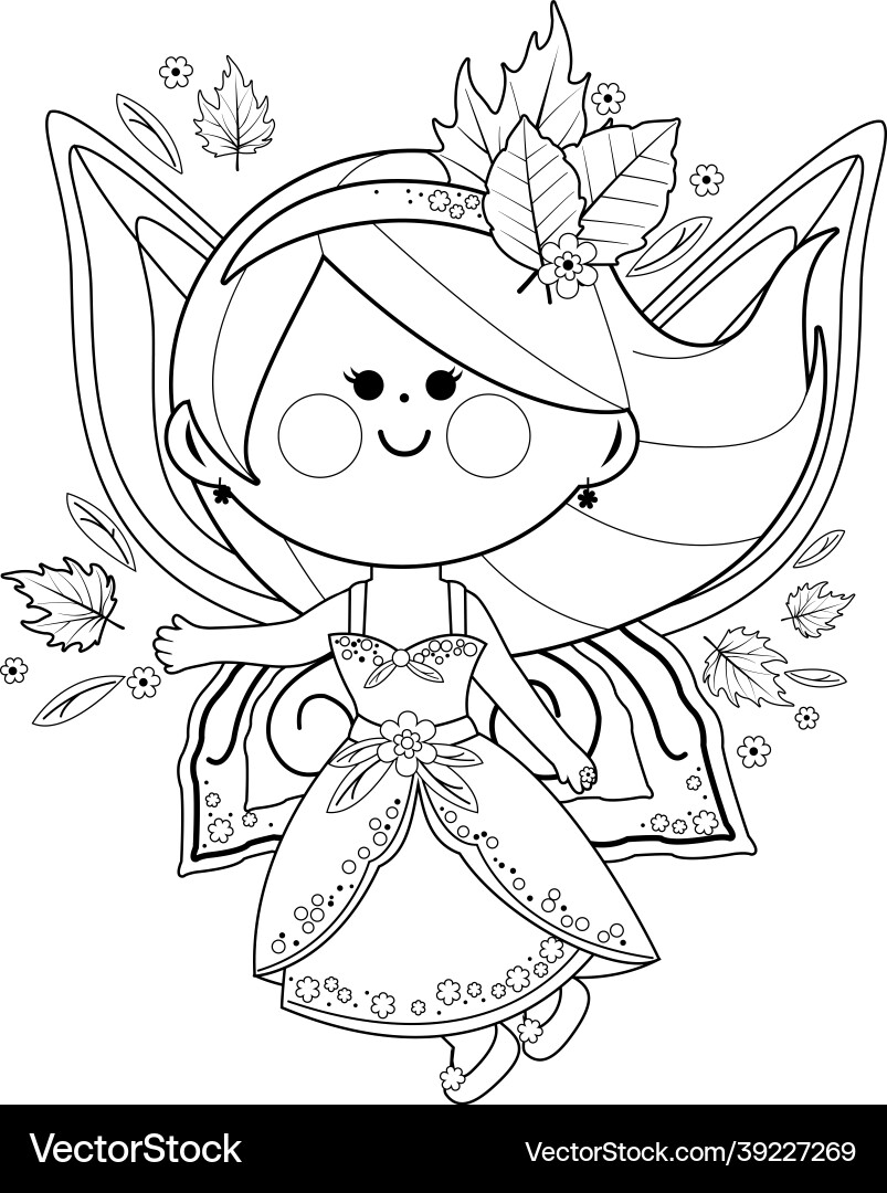 Autumn Fairy Coloring Page - Cute Pixie Vector Image