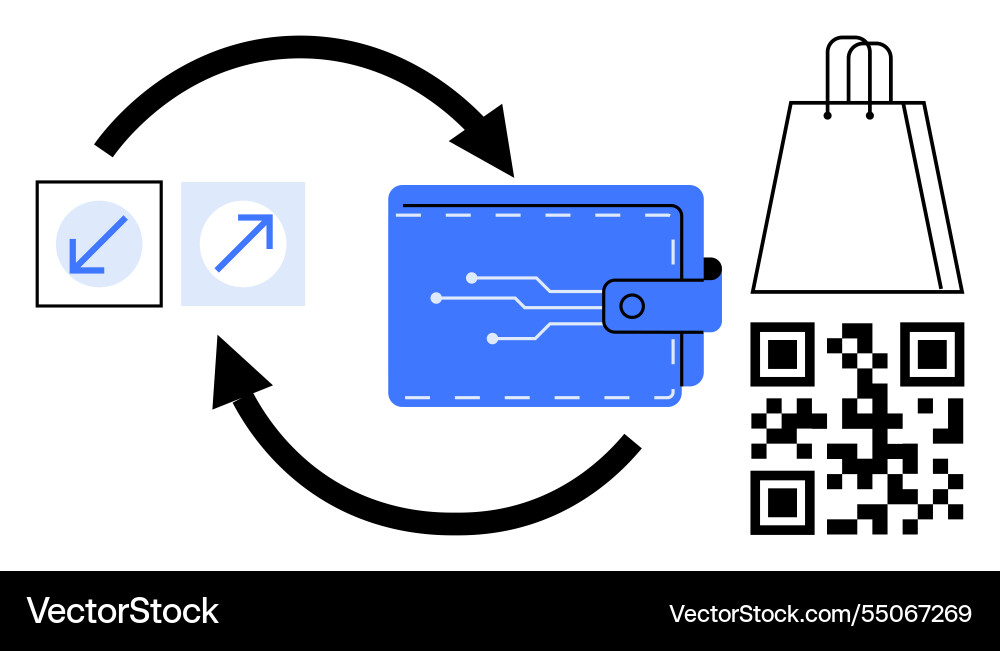 Digital wallet with qr code and shopping bag Digital wallet with qr code and shopping bag vector image