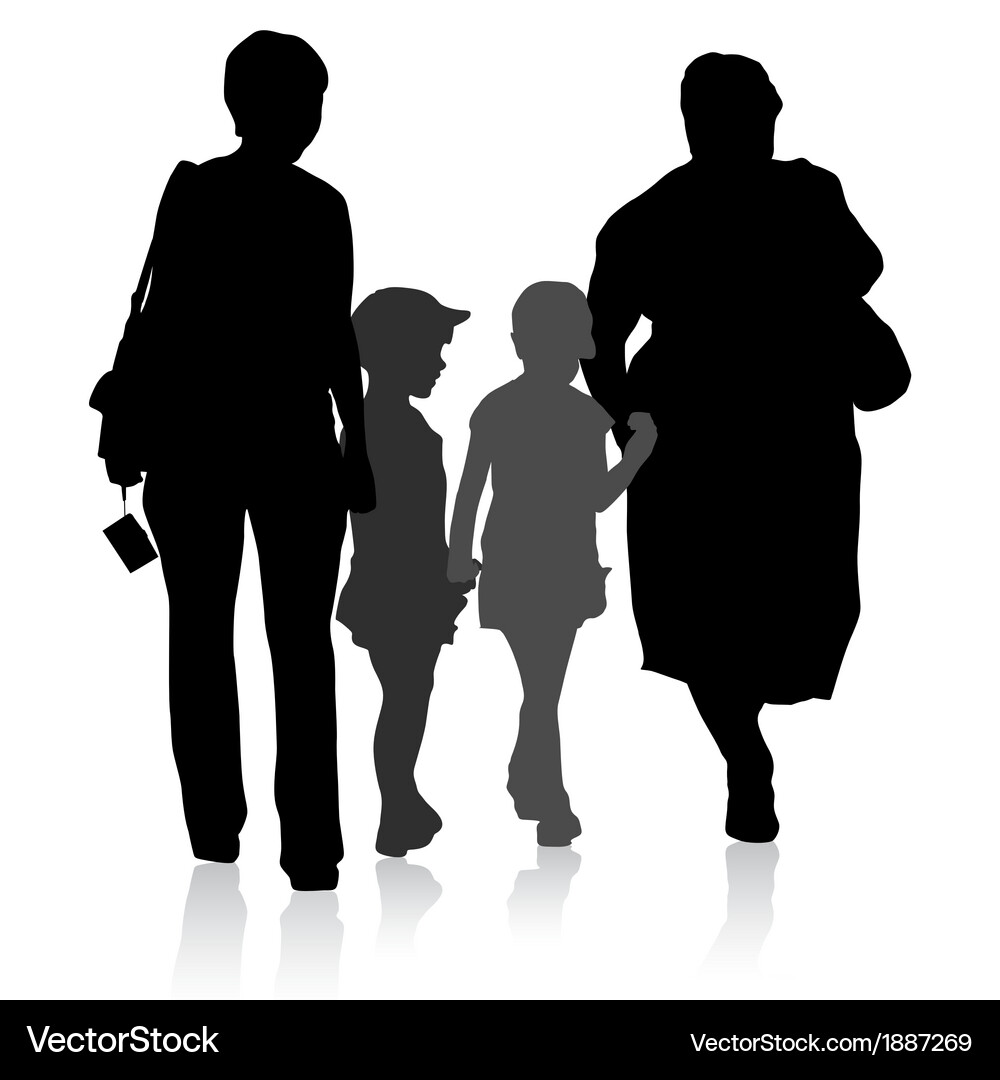 Family Silhouette - Mother, Grandmother, Children Vector Image
