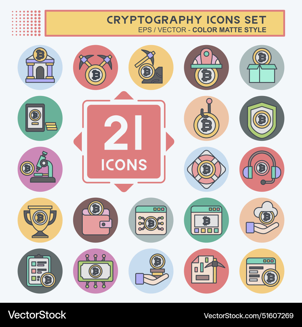 Icon set cryptography related to bitcoin symbol Vector Image