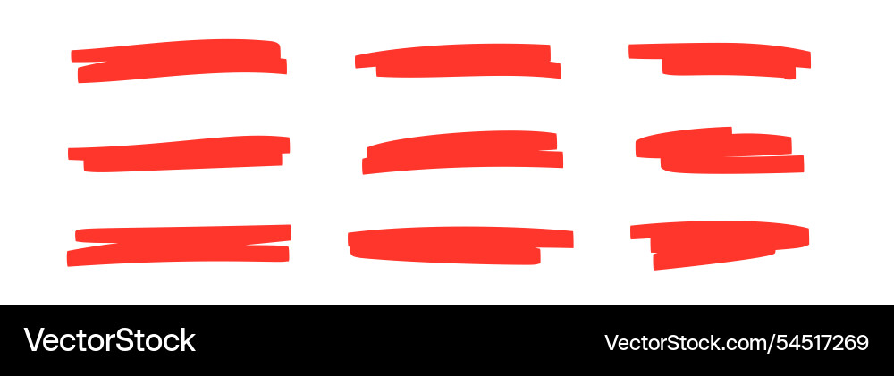 Red marker strokes set with brush texture Red marker strokes set with brush texture Vector Image
