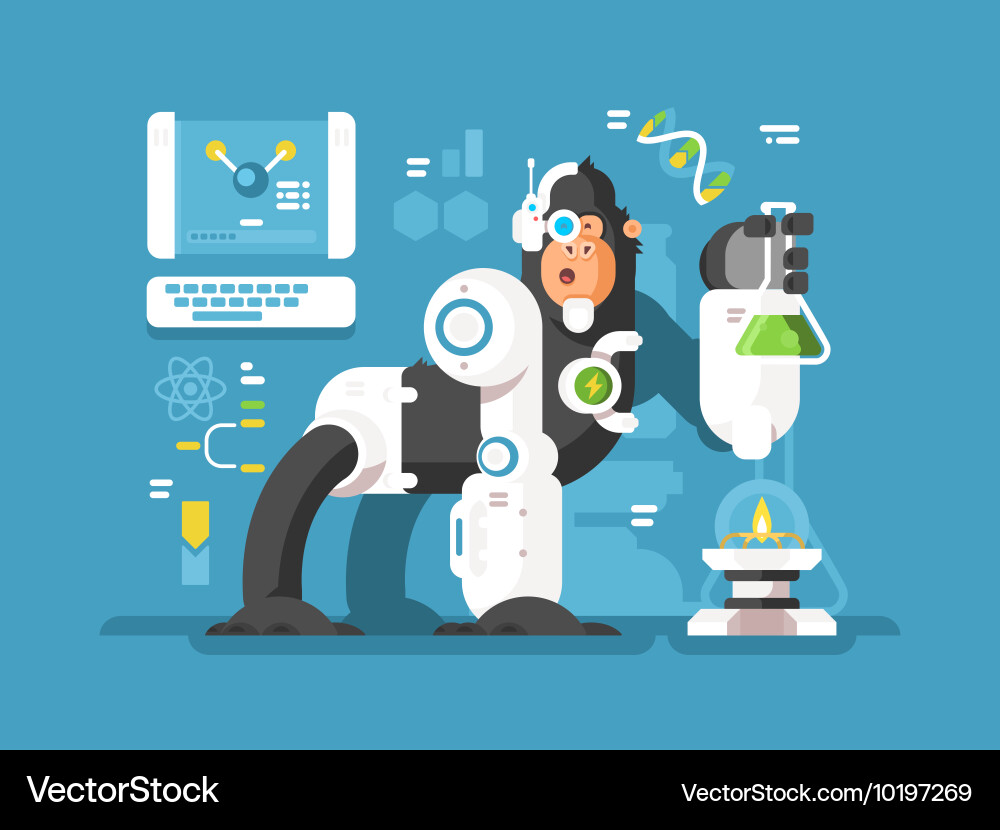 Robot Monkey Scientist Experiment vector image