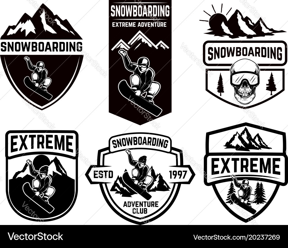 Snowboarding Club Emblem Set Vector Image