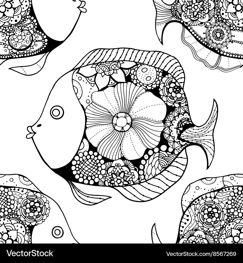 Tangle patterns fish background vector image