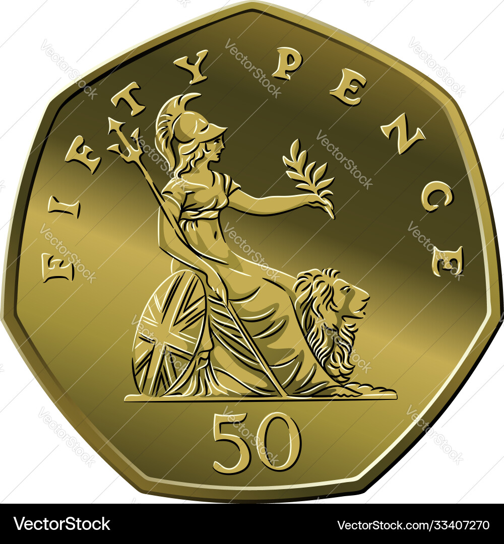 British money silver coin 50 pence – Royalty-Free Vector | VectorStock