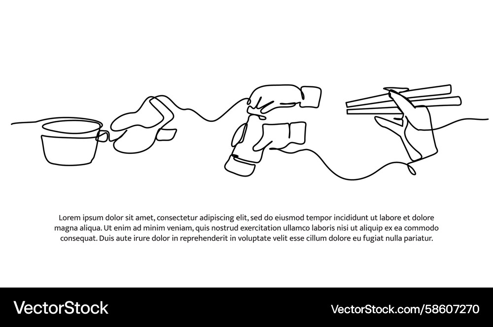Continuous line design of cooking using a pan Continuous line design of cooking using a pan Vector Image