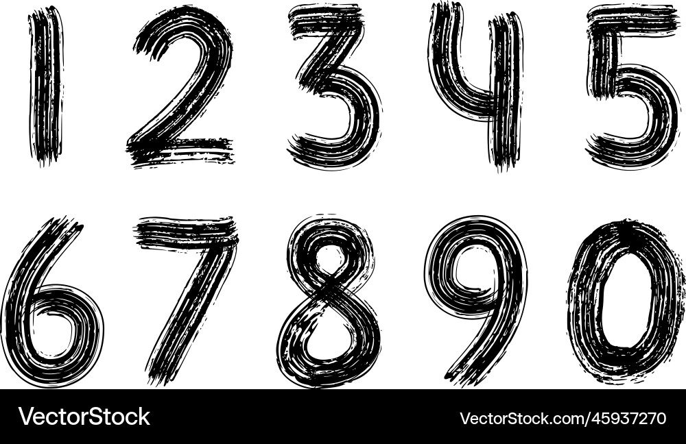 Digits set hand drawn with dry brush numbers Vector Image