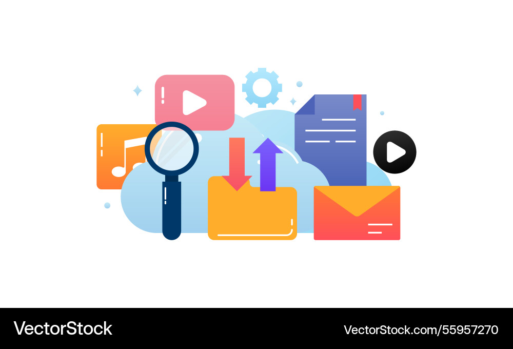 Files in cloud storage system Files in cloud storage system vector image