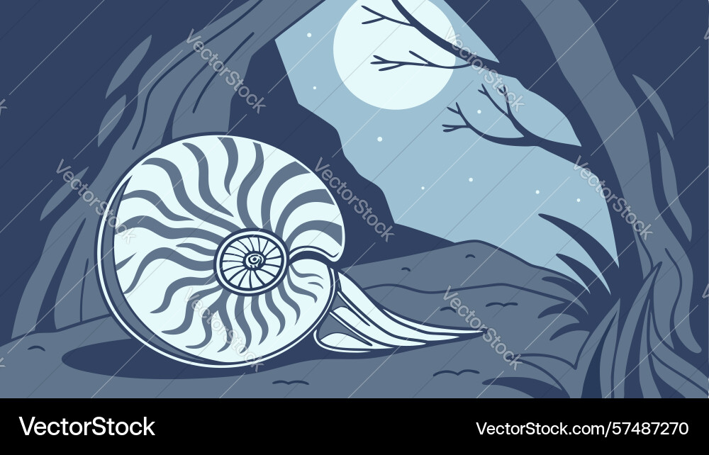 Nautilus shell in a submerged forest ancient vector image