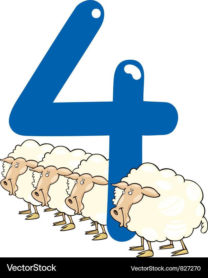 Number Four with Sheep Vector Image