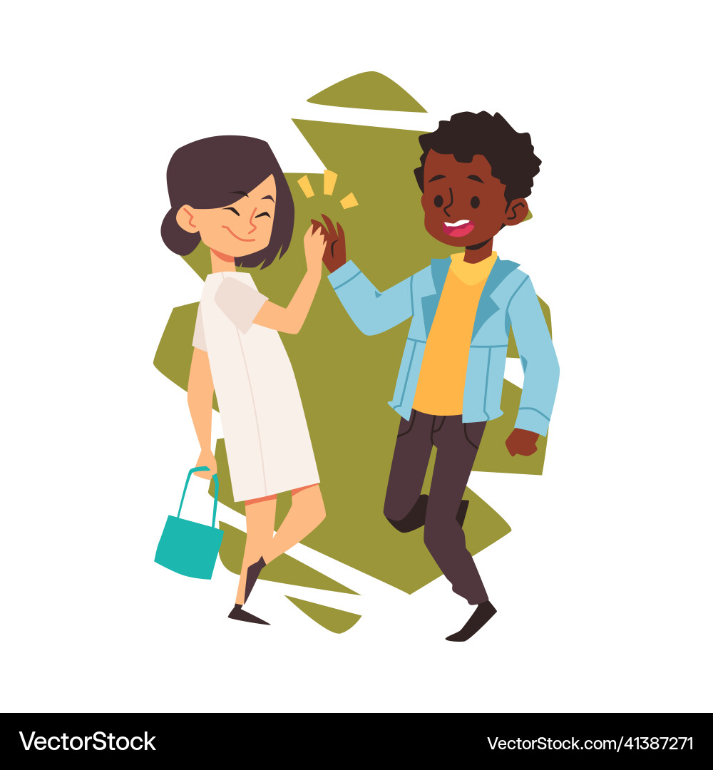 Asian Girl and Black Boy High Five Vector Image