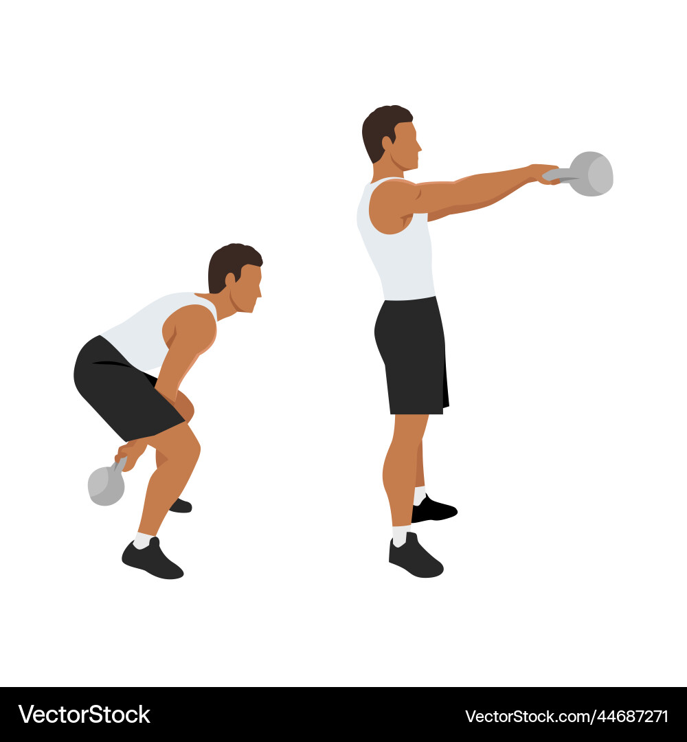 Man doing two arm kettlebell swing exercise Man doing two arm kettlebell swing exercise vector image