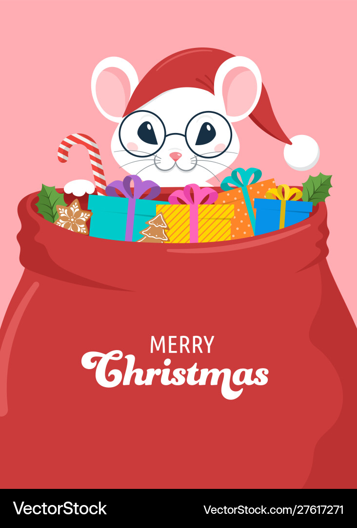 Santa mouse chinese new year and merry christmas Santa mouse chinese new year and merry christmas vector image