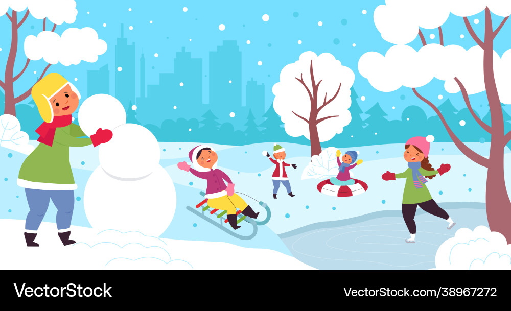 Cartoon Winter Kinder Kind schneit Cartoon Winter Kinder Kind schneit vektorbild
