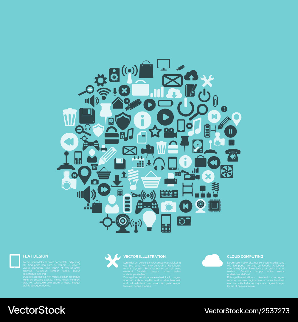 Flacher abstrakter Hintergrund mit Web-Icons-Schnittstelle Vektorbild