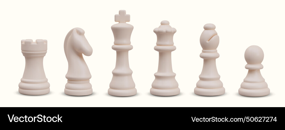 Complete set of chess pieces lined up in row Complete set of chess pieces lined up in row Vector Image