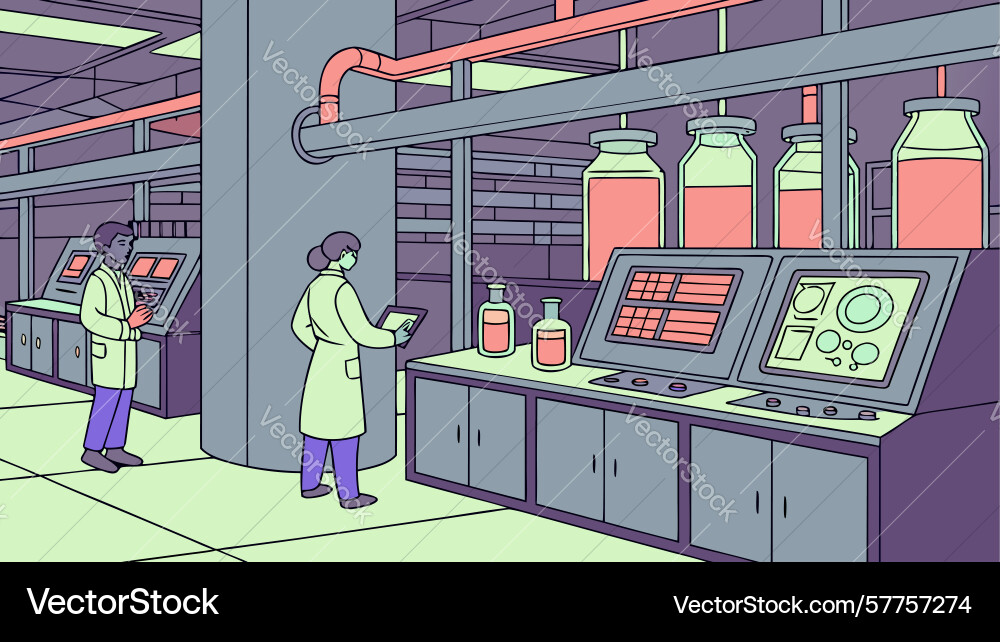 Engineer monitoring complex controls in a power vector image