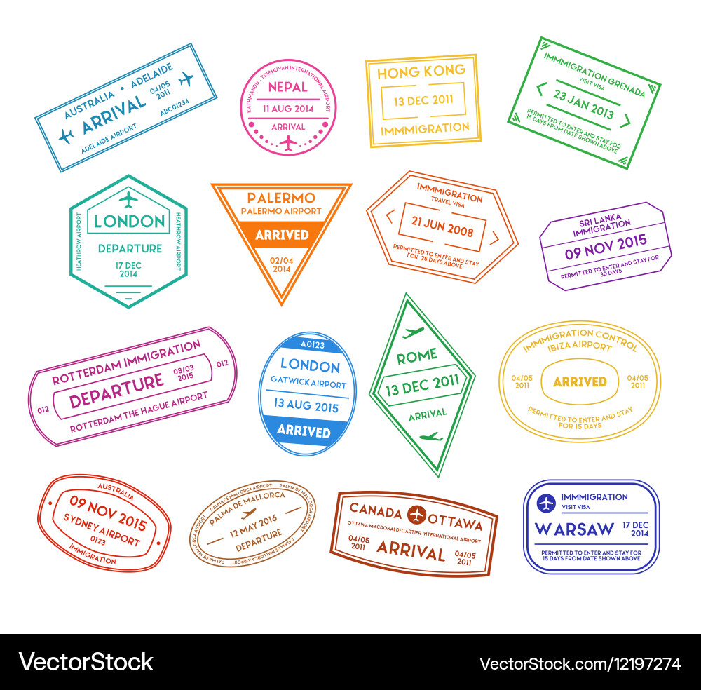 International Travel Stamps Collection Vector Image