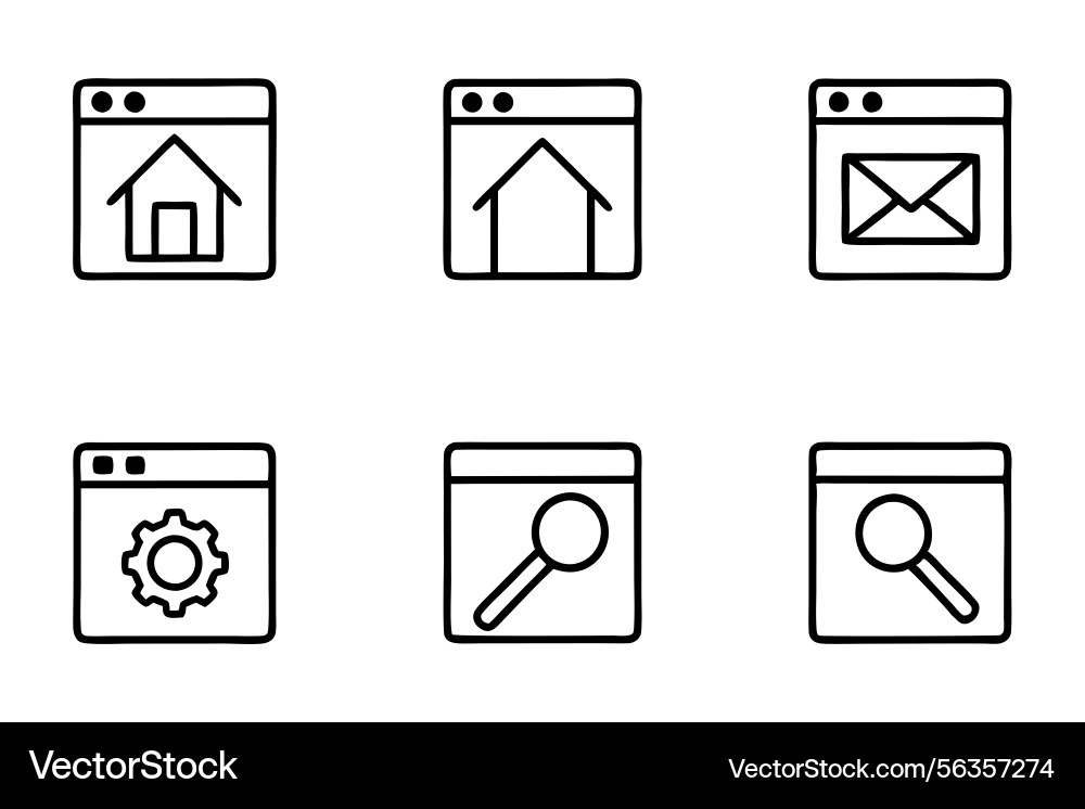 Line art icon set for web interaction globe vector image