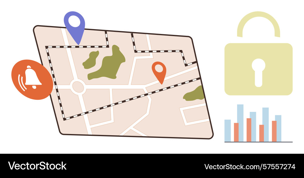 Navigation map with alerts security lock vector image