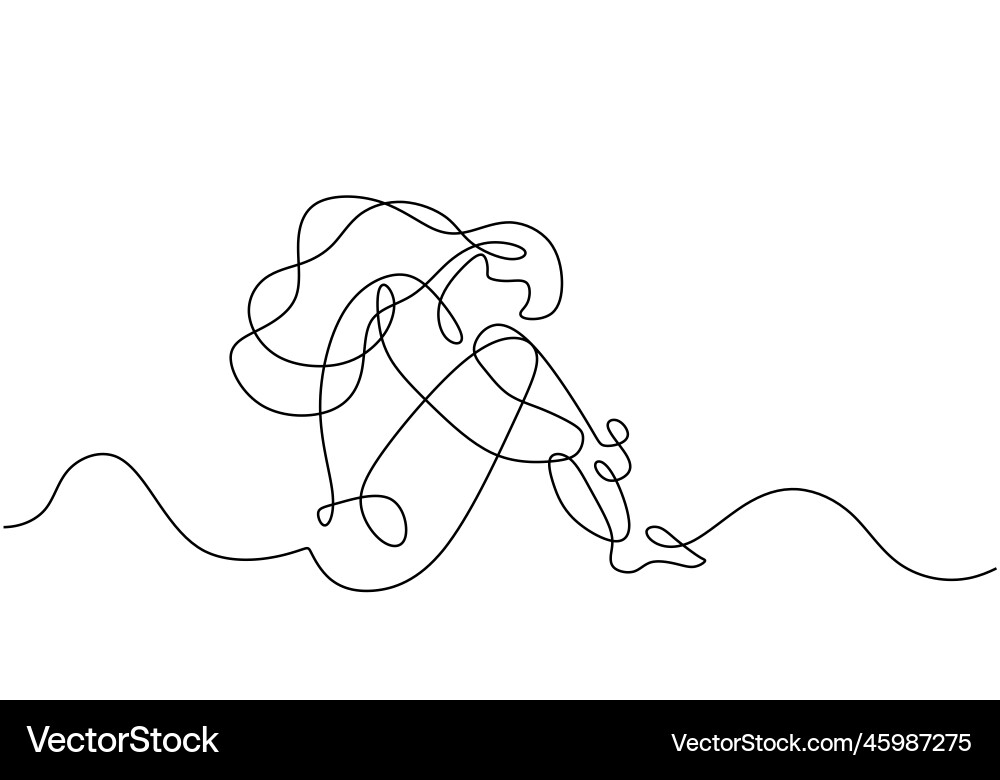 Sad girl sitting continuous line drawing Sad girl sitting continuous line drawing vector image