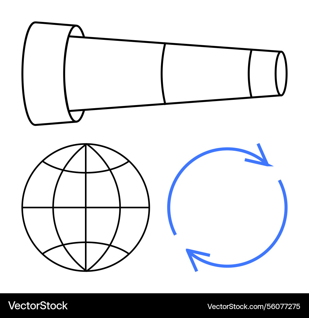 Telescope with globe and circular arrows Telescope with globe and circular arrows vector image