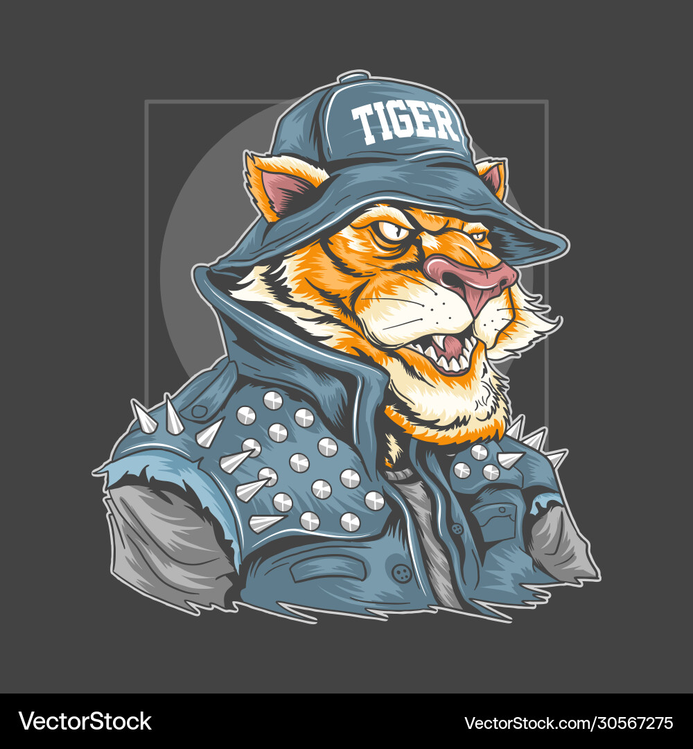 Tiger in Rocker Jacket and Hat vector image