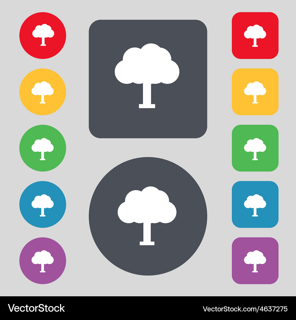 Tree forest icon sign a set of 12 colored buttons Vector Image