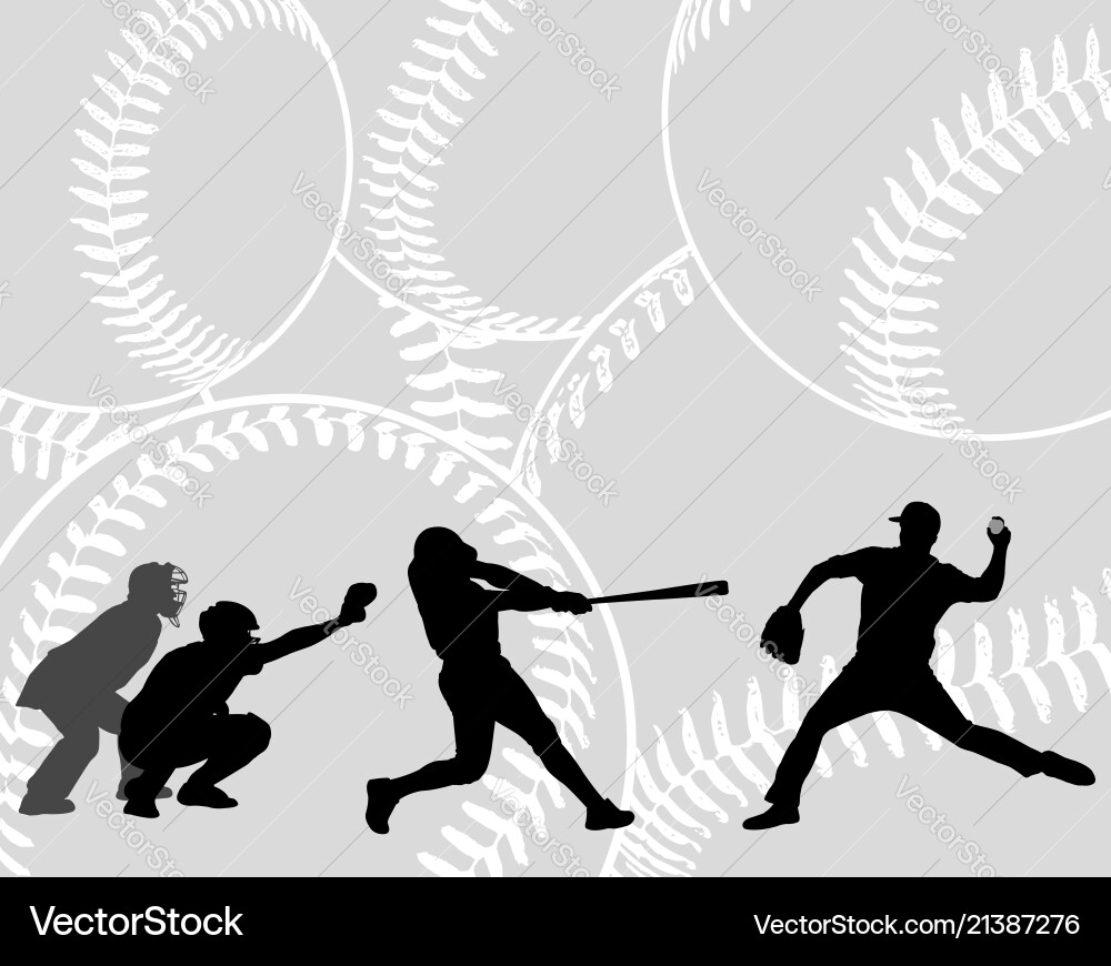 Baseball players silhouettes on the abstract vector image