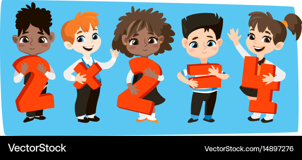 Pupils keep numbers and symbols vector image