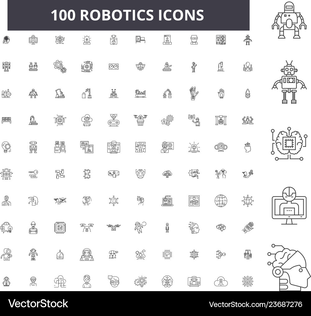 Robotics editable line icons 100 set Robotics editable line icons 100 set vector image