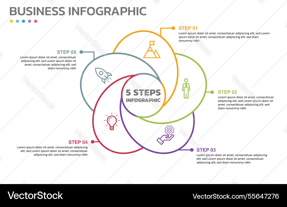 Visual data presentation cycle diagram with 5 Visual data presentation cycle diagram with 5 vector image