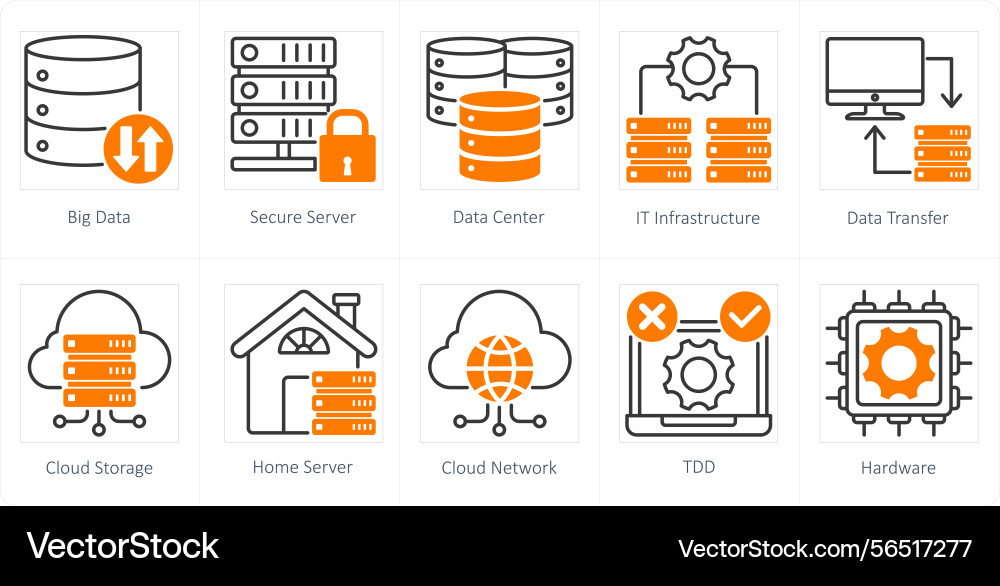A set of 10 technology icons as big data secure vector image