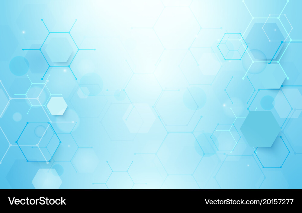 Abstract blue hexagons shape and lines background vector image
