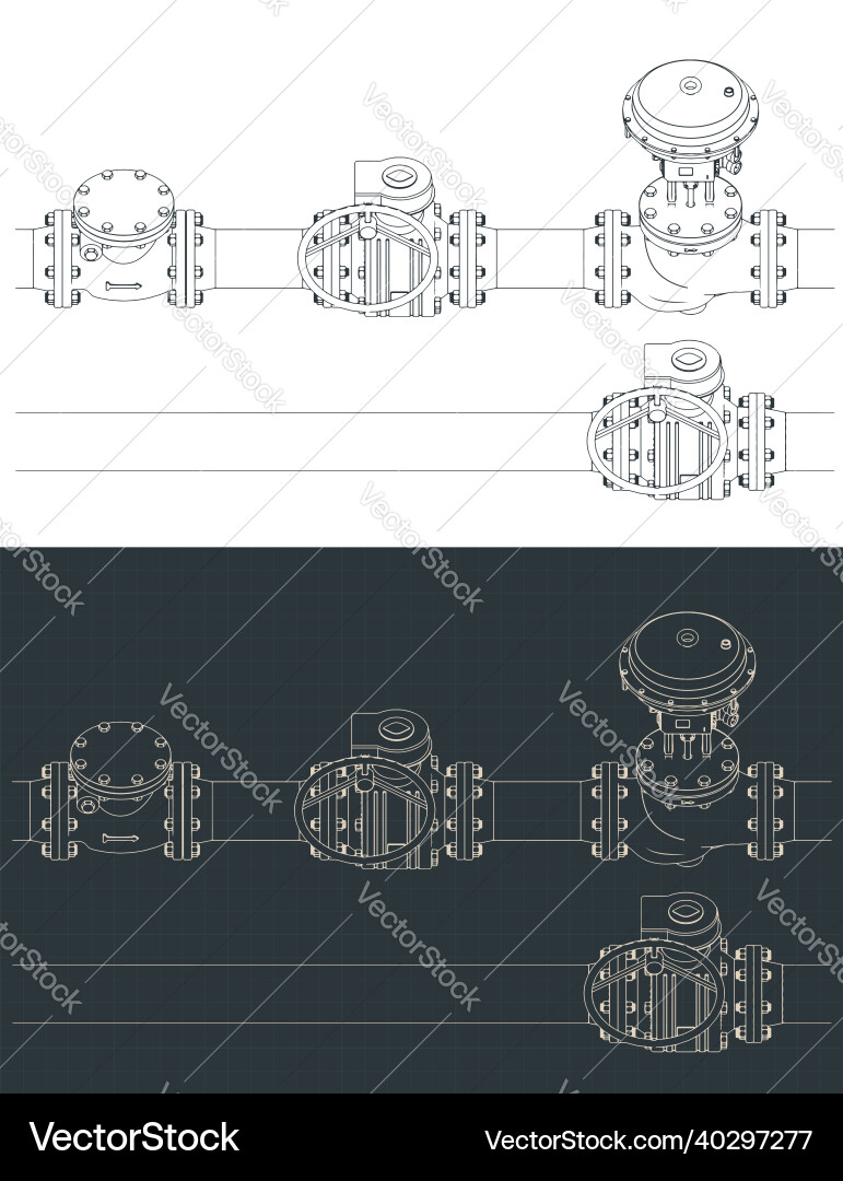 Control valve with bypass isometric blueprints vector image