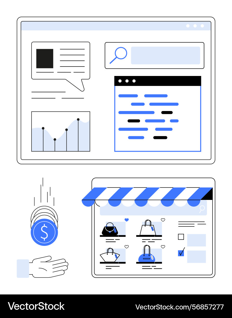 E-commerce storefront with statistical insights E-commerce storefront with statistical insights vector image