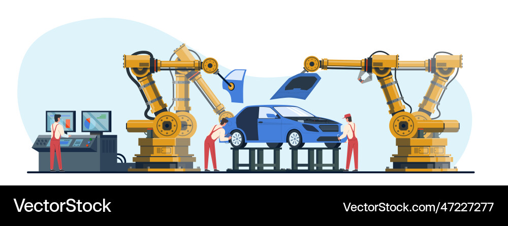 Engineering workers in uniform work car Royalty Free Vector