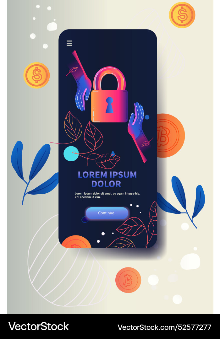 Mobile app interface with hands holding padlock Mobile app interface with hands holding padlock vector image