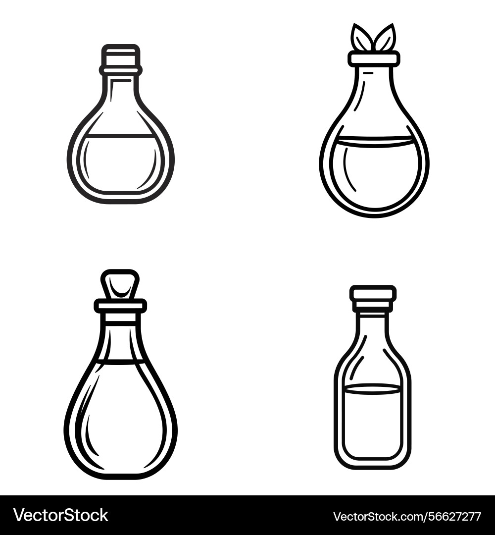 Outlined bottles set with liquids in transparent Vector Image