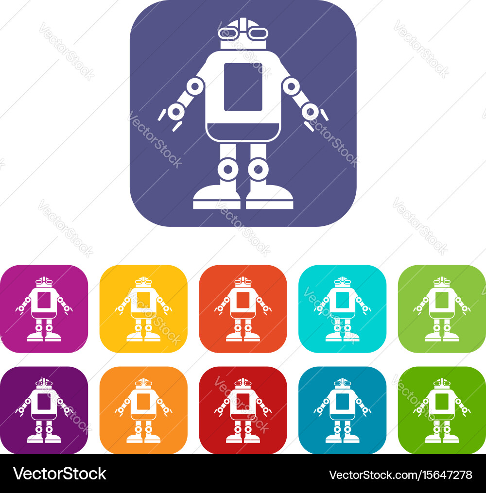 Automation machine robot icons set flat Vector Image