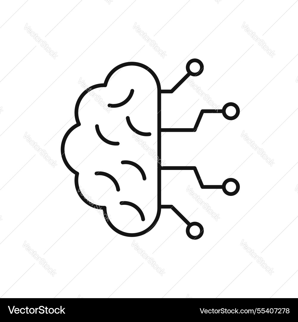 Brain circuit icon simple thin line Brain circuit icon simple thin line Vector Image