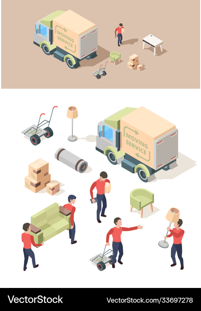 Loading furniture transporting vehicle move out Loading furniture transporting vehicle move out vector image